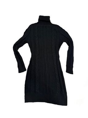 Black Cable-Knit Turtleneck Sweater Dress